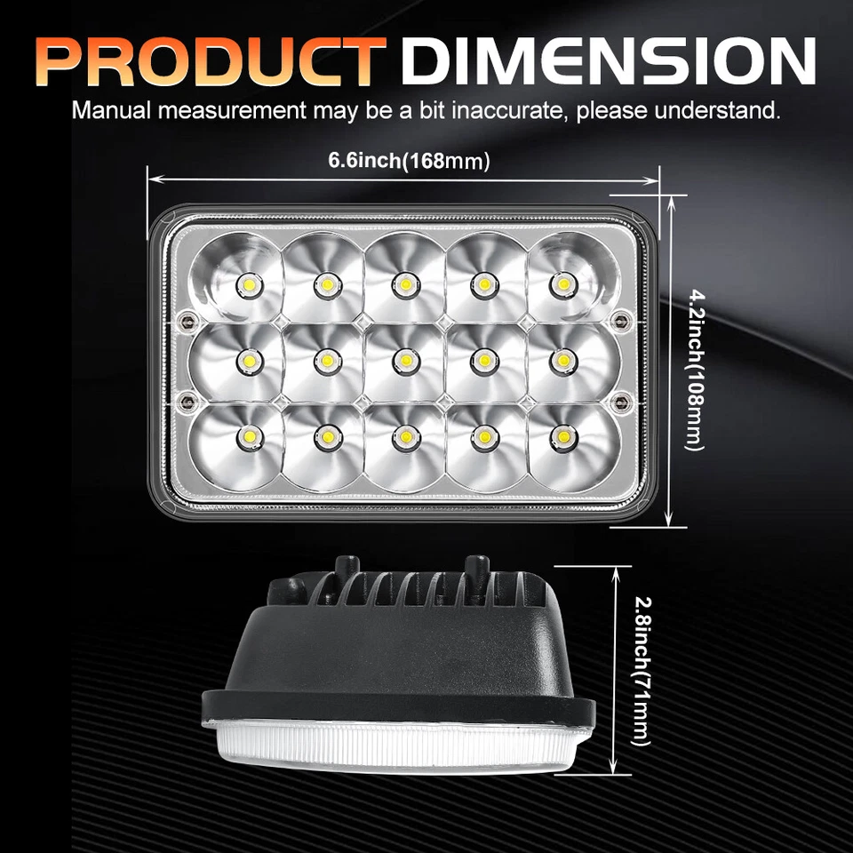 For Western Star 4900 Semi Truck 4PCS 4x6" LED Headlights H4656/4651 Hi-Lo Beam - Image 3 of 4