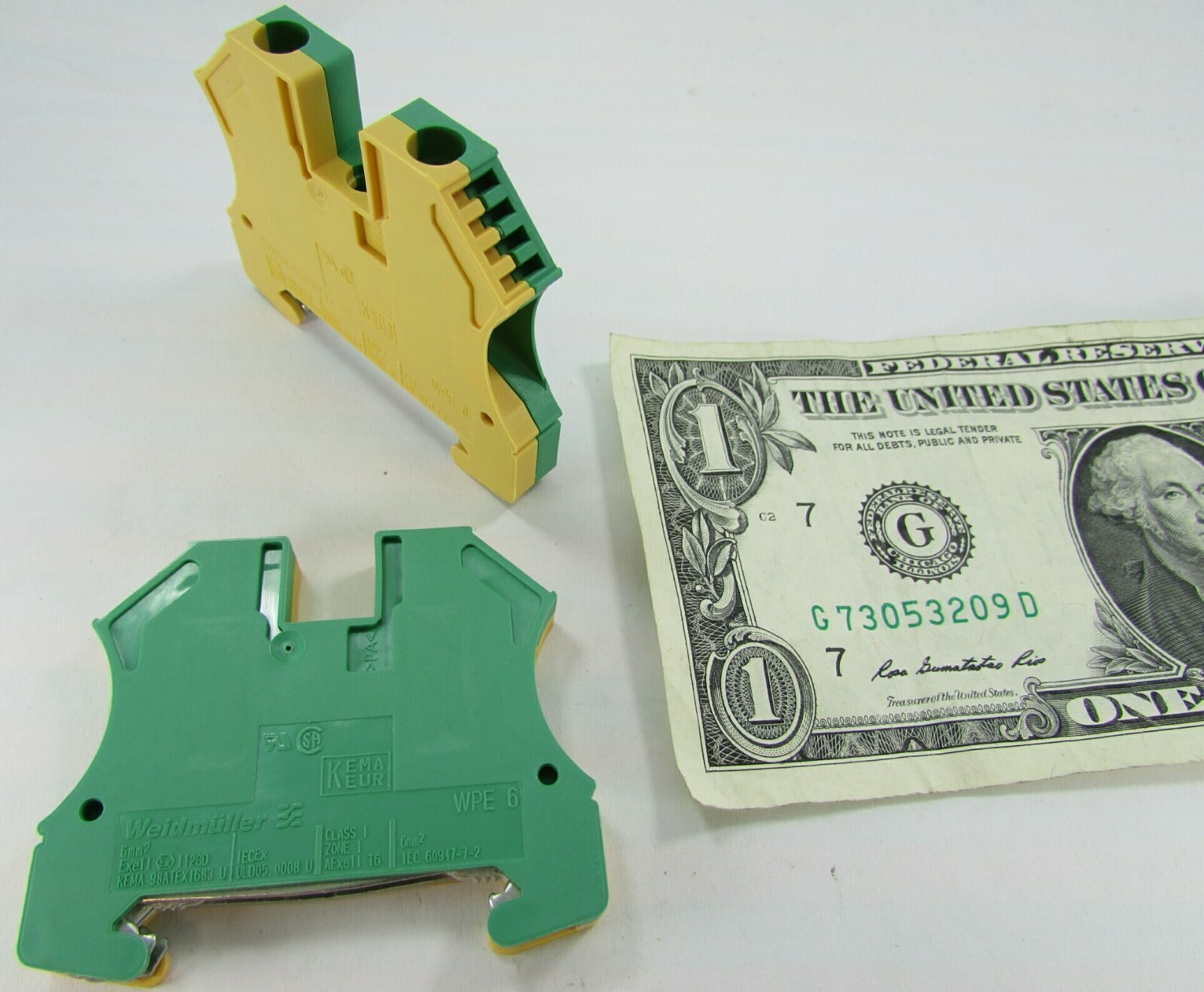 2 Weidmuller DIN Rail Terminal Blocks 22 AWG, 8 AWG, 6 mm², Screw Terminals 800V