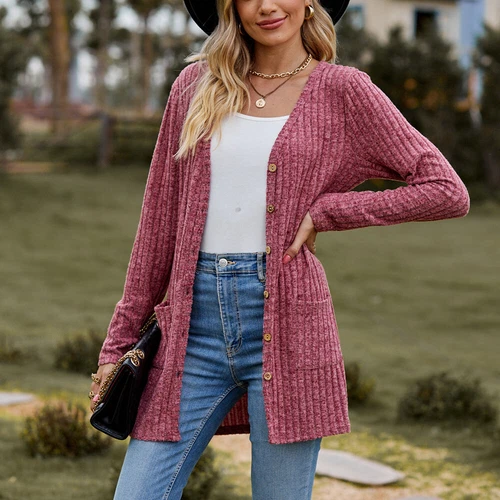 Damen Strickjacke Langarm vorne offen drapiert Pullover Knopfleiste Basic Cardigan - Bild 21 von 32