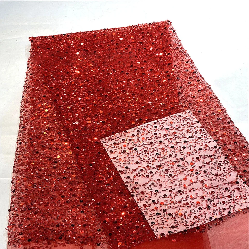 130cm Sparkling Sequin Beaded Lace Mesh Fabric For Wedding Dress Sewing DIY Trim - Image 2 of 4