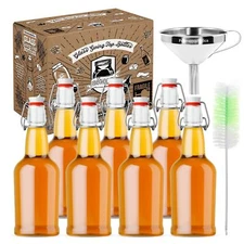 Kombucha Bottling Kit Includes 7 Glass Flip Top Bottles + Compact Collapsable Si