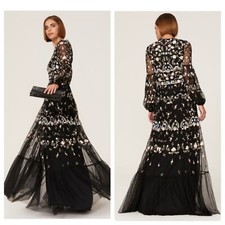 Mac Duggal 35111 Floral Embroidered Embellished Gown Blouson Sleeves Size 18 NWT