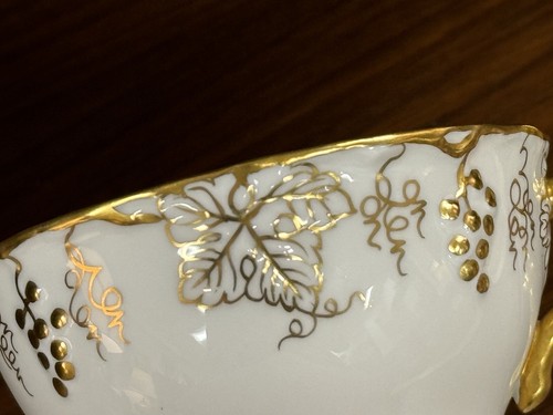 Royal Crown Derby VINE Pattern Garnett Floral Center Footed Cup & Saucer A879 - Picture 6 of 12