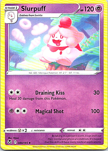 Slurpuff 084/195 Silver Tempest Psychic-Type Pokemon TCG Draining