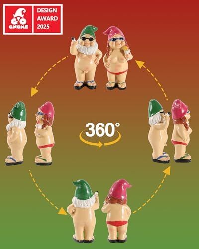 Funny Naked Gnomes Statues - Durable Resin 4.7'' Garden Gnome Figurines Set of 2 - Picture 6 of 7