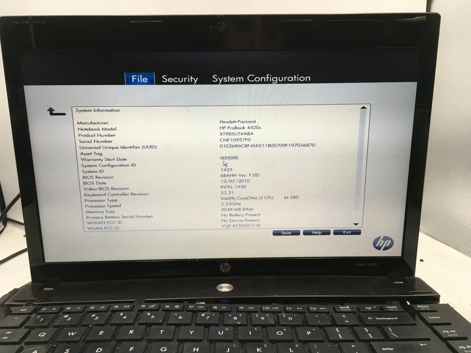 HP PROBOOK 4420S - BOOTS TO BIOS - INTEL I3 M380 - NO RAM - READ DESCRIP - BB - Image 2 of 4