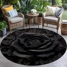 140cm*140cmBlack Rose Mat, Round Mat, Velvet Mat with High-Definition Print, Dou