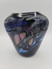 Vintage 1983 Studio Art Glass Vase Signed Rick Nicholson Amethyst Purple Rainbow