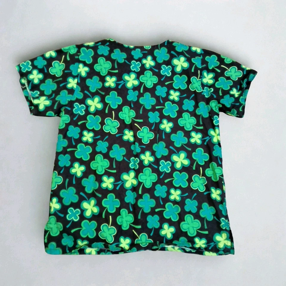 Blusa Médica Tafford Para Mujer Verde Cuatro Hojas Estampado Trébol Cuello en V Manga Corta Foto 2 de 3