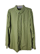 Tommy Hilfiger Mens Large Button Down Long Sleeve  Green Striped Dress Shirt XL