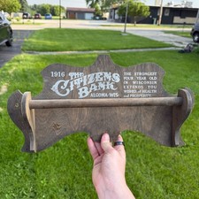 Antique 1916 "The Citizen's Bank" Algoma Wis Wooden Advertising Towel Rack Wall