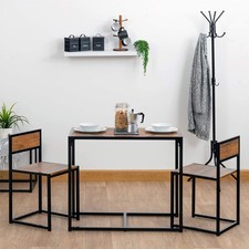 Harbour Housewares Brown & Black 2 Seater Compact Dining Set 2 Chairs and Table
