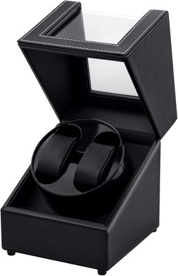 Mcbazel Uhrenbeweger 2 Uhren Watch Winder USB-DC Automatikuhren PU Leder Schwarz