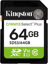 64GB Kingston Canvas Select Plus SD (SDXC) Memory Card U1 V10 100MB/s R