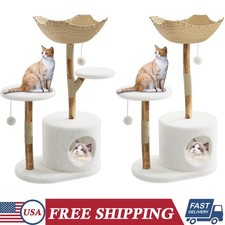 46 Inch Modern Real Wood Cat Tree Tower Cat Condo Aesthetic Indoor Cat Furniture