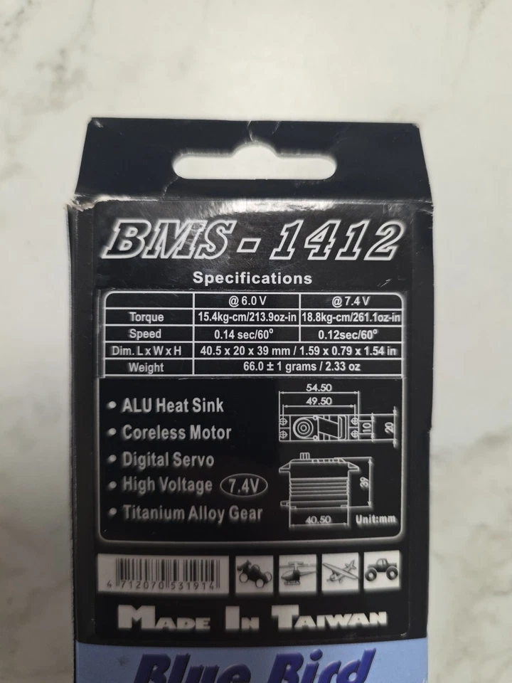 BMS-1412 Blue Bird HV-DIGITAL, CORELESS, TITANIUM GEARS 18,8kg / 0,12s - Bild 2 von 2