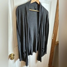 Worthington Charcoal Open Front Cardigan Women's Large Zippered Pockets Casual