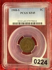 1908-S Indian Head Small Cent PCGS XF45 Bronze San Francisco ref#224