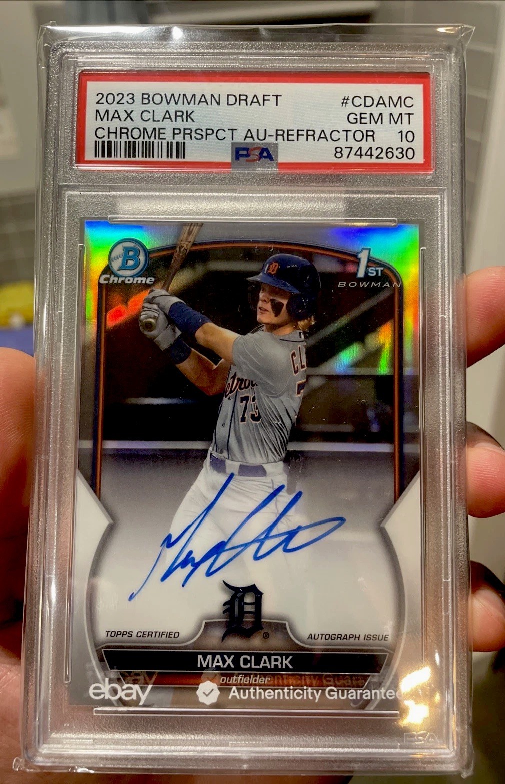 PSA 10 2023 Bowman Draft Max Clark Chrome 1st Auto REFRACTOR /499 Tigers