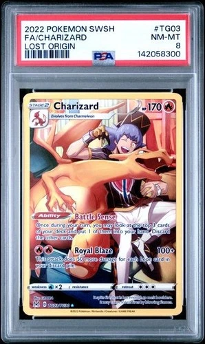 2022 POKEMON SWORD & SHIELD LOST ORIGIN #TG03 FA/CHARIZARD LOST ORIGIN PSA 8