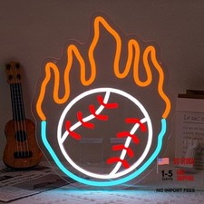 Baseball Neon Sign for Wall Decor Dimmable Baseball On Fire Neon Light