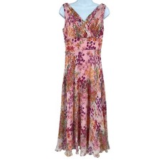 Vintage Talbots Womens Pink Floral 100% Silk Sleeveless Midi Dress Sz 4 Romantic