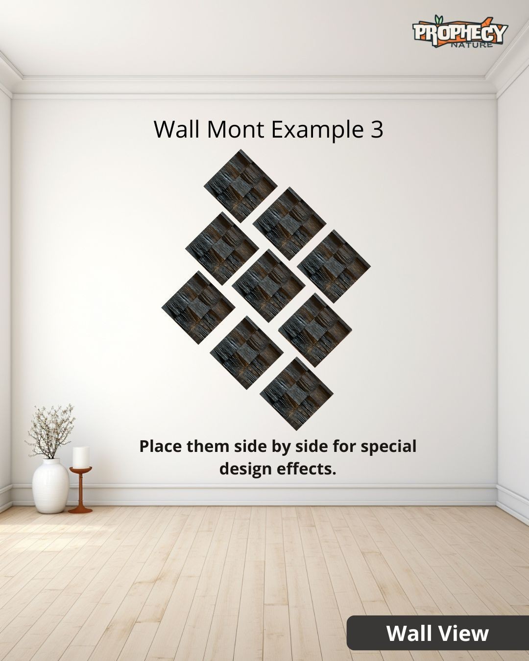 12”x12” Solid Wood Wall Panel – Decorative 3D Wooden Art Panel – Ready to Mount 