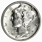 1937-S MERCURY DIME ~ BRIGHT WHITE GEM BU UNCIRCULATED!!