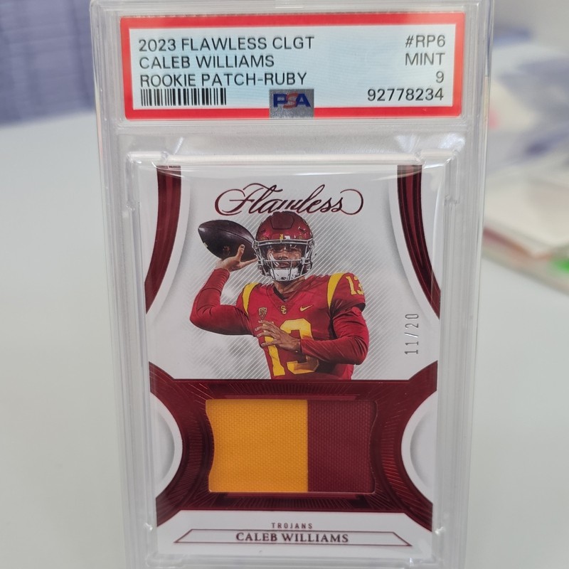 Panini 2023 Flawless Collegiate Caleb Williams Rookie Patches Ruby RP6 /20 PSA 9