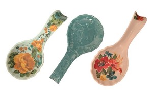 Set Of Three “Pioneer Woman” Oven Spoon Holder Floral Pottery