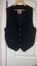 VTG Paragraff Leather Vest Waistcoat Men L Black Western California Snap Buttons