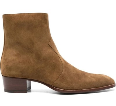 New Handmade Brown Genuine Suede Leather Formal Dress Ankle Zipper Boots For Men