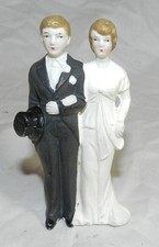 Vintage Bisque Porcelain Bride and Groom Figurine / cake topper - 4" tall