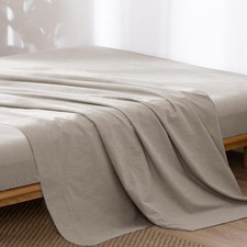 Flat Top Sheet Only 100 Washed Cotton Linen Like Textured Breathable Durable...