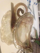 Art Glass Centerpiece Bowl Brown Clear Swirl Design Decorative Art Deco Glossy