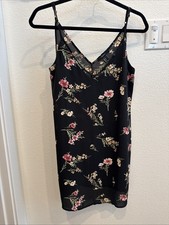 Black Floral Slip Dress with V-Neck Adjustable Spaghetti Straps