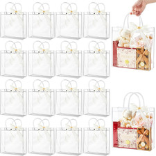 20 PCS Clear Plastic Gift Bags with Handles, Reusable Party Favor Bags with Ribb