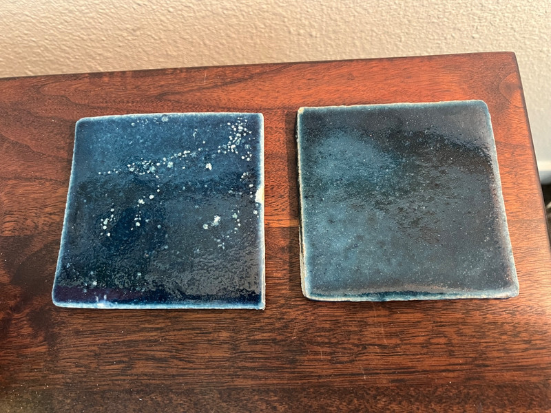Set of Two 1981 Art Pottery Tiles 4.5" Square Deep Blue (gr)