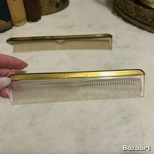 Two Art Deco Antique Celluloid Hair Comb Dresser Vanity Gold tone-PLEASE READ