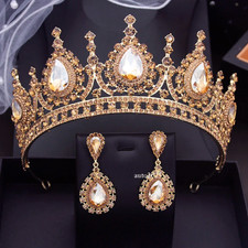 Baroque Headdress Bridal Crown Sets Champagne Tiaras Earrings Sets Accessories