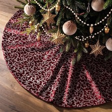 48 Inch Christmas Tree Skirt, Vintage Wine Red Velvet 48 inch, Burgundy