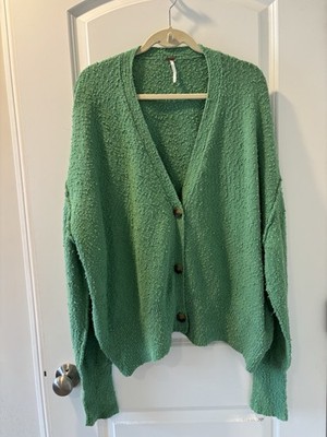 Free People Found My Friend Cardigan Sweater Green Button Front Women s Sz XL
