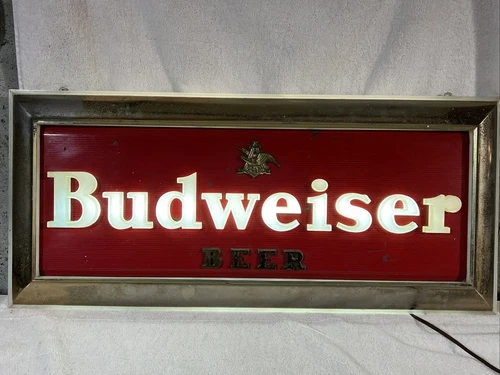 1940's BUDWEISER BEER LIGHT UP SIGN 12 1/2" x 28” VINTAGE BRIGHT