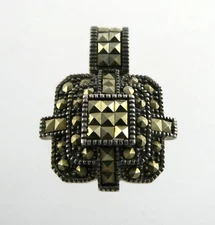 Sterling Silver Marcasite Studded Square Slide Pendant 925 5.6g 1 Inch Length