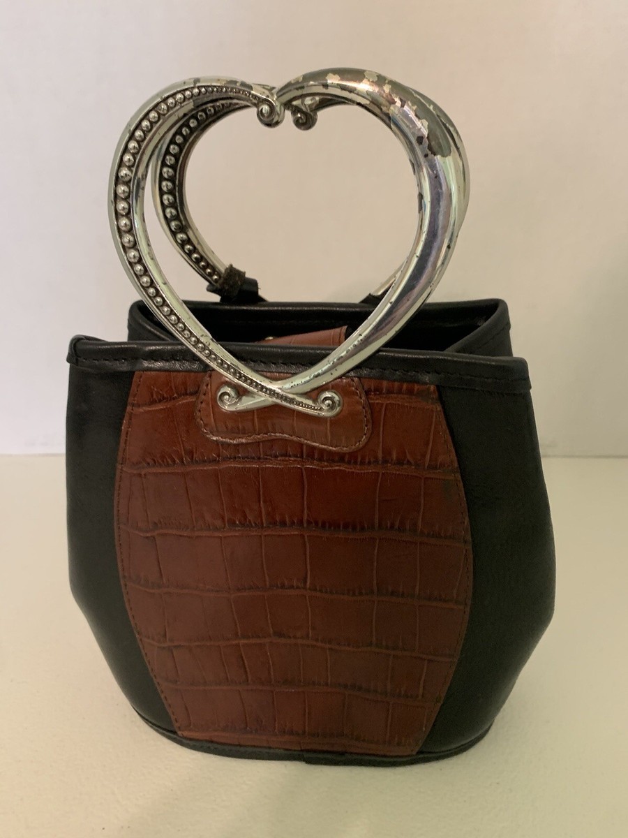 Brighton Corazon Black & Brown Croc Embossed ,Heart Handles
