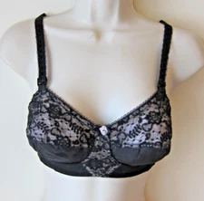 New Dead Stock 1950's Black Lilyette Fantasia Bullet Pointy Bra Half Lace Sz 36B