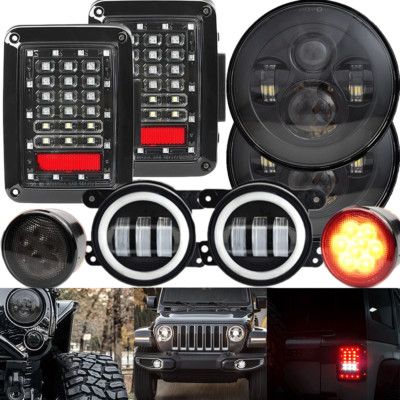 Full Kits For Jeep 07-18 JK JKU Tail Light 7'' Led Headlight Turn Signal Fog Lamp