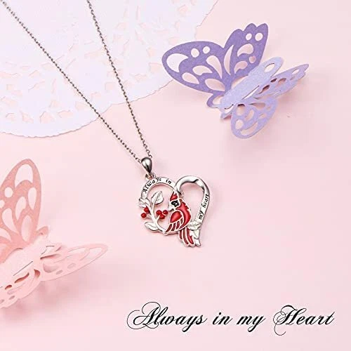 Collar Cardenal Rojo Regalo Conmemorativo para Mujer Collar Cardenales Plata Esterlina Foto 3 de 4