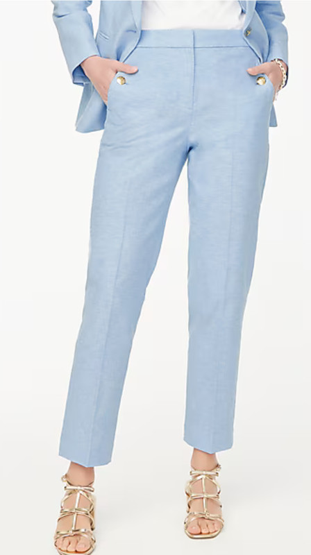 NWT J.Crew Factory Dusty Peri Ivory Linen Gold Button Sailor Pant CG364 Sz 2