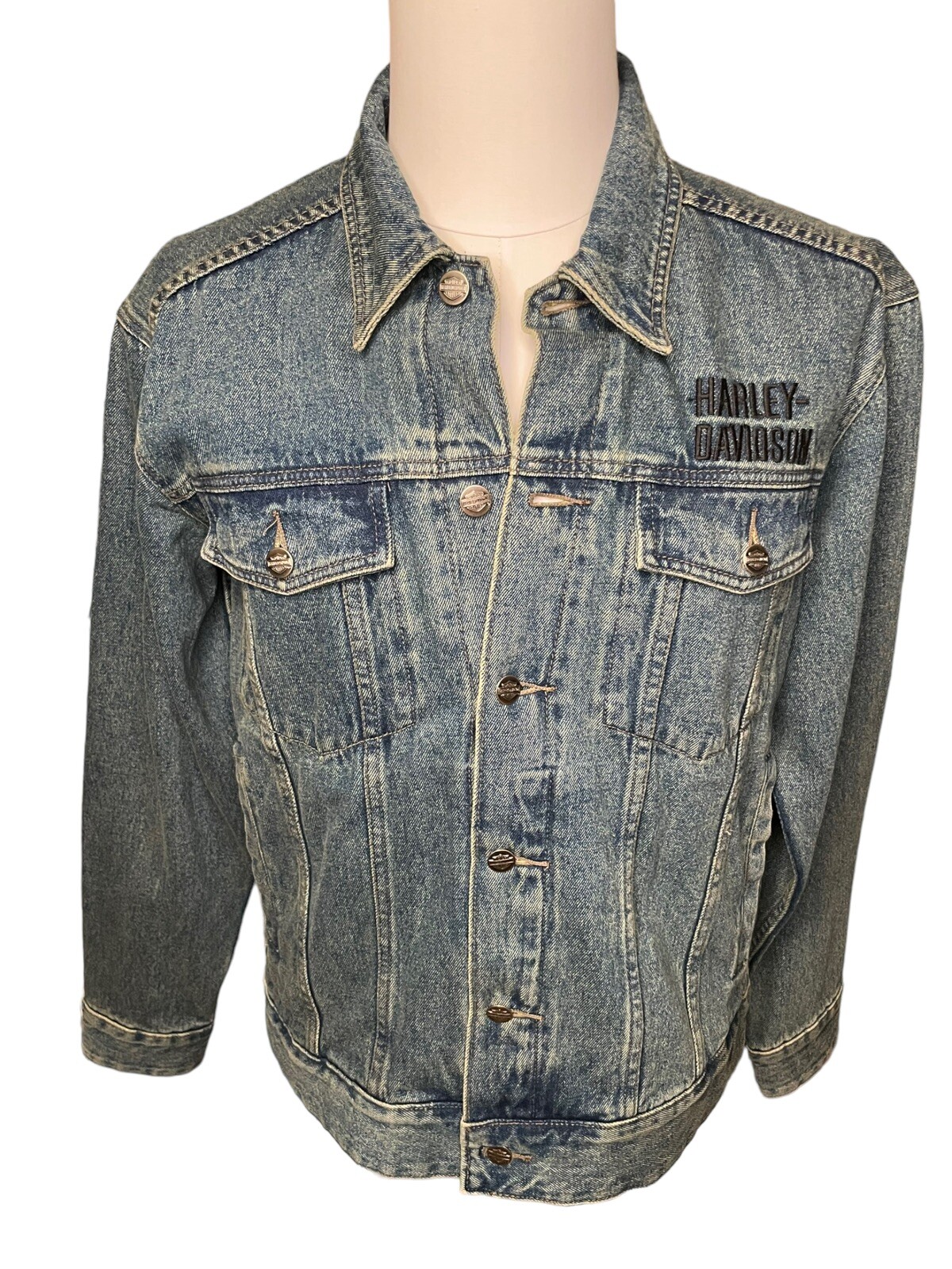 Harley-Davidson Denim Jean Jacket Mens Medium Skull B… - Gem